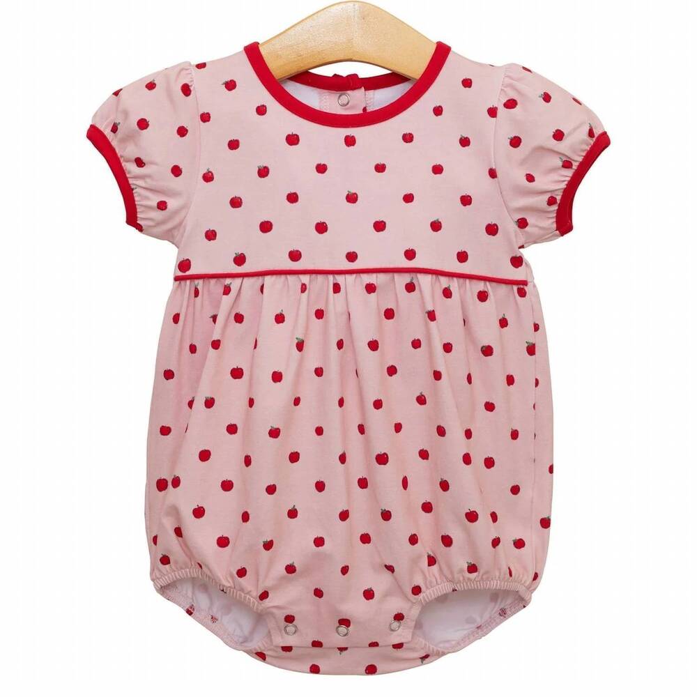 NEW TROTTER STREET KIDS girl's school bubble romper in pink w/apples